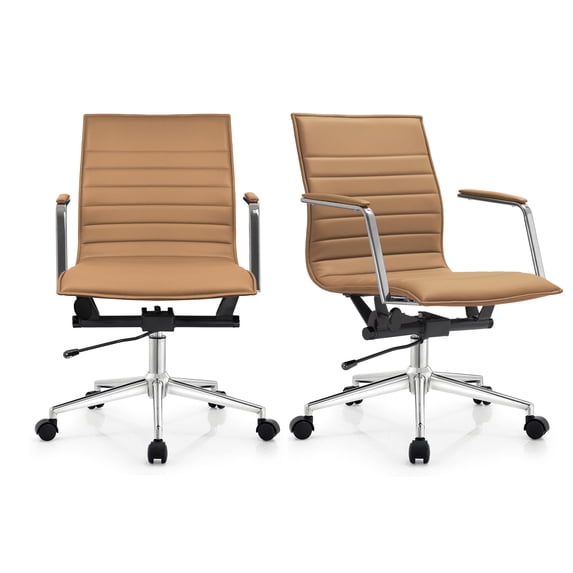 2xhome Set of 2 Mid Century Office Swivel Task Chair With Arms Wheels Modern Black Desk Chair Ergonomic Mid back PU Leather Arm Rest Adjustable Height
