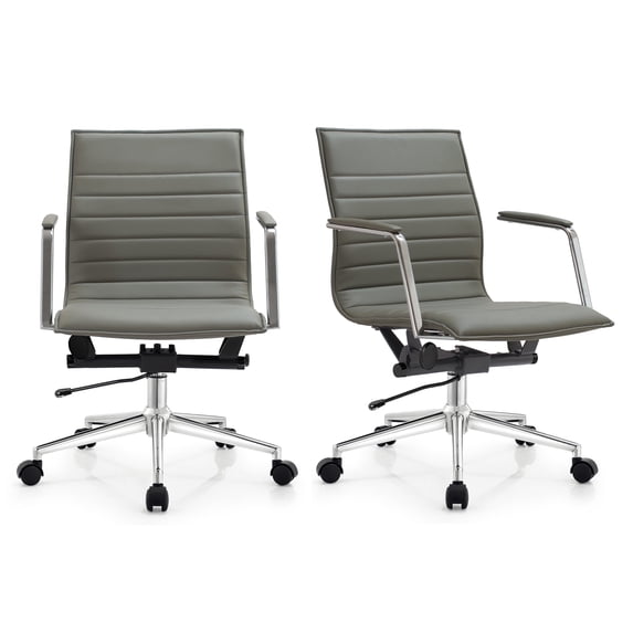 2xhome Set of 2 Mid Century Office Swivel Task Chair With Arms Wheels Modern Black Desk Chair Ergonomic Mid back PU Leather Arm Rest Adjustable Height
