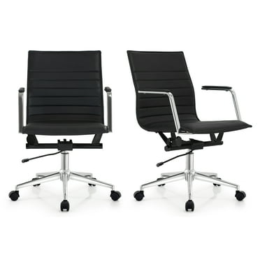 2xhome Set of 2 Mid Century Office Swivel Task Chair With Arms Wheels Modern Black Desk Chair Ergonomic Mid back PU Leather Arm Rest Adjustable Height