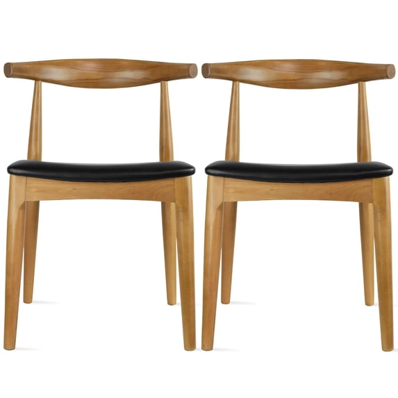 2xhome Set of 2 Mid-century Modern Solid Wood Dining Chair with Upholstered Faux Leather Seat, Low Open Back Side Chair for Dining Room, Kitchen & Breakfast Nook, Walnut