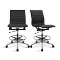 thumbnail image 1 of 2xhome Set of 2 Modern Drafting Chair | Upholstered PU Leather Ribbed Armless Mid Back with Tall Adjustable Base & Leg Rest | Computer, Home, Executive, Conference, Meetings (Black), 1 of 12
