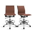 thumbnail image 1 of 2xhome Set of 2 Modern Drafting Chair | Upholstered PU Leather Ribbed Armless Mid Back with Tall Adjustable Base & Leg Rest Computer, Home, Executive, Conference, Meetings (Brown), 1 of 12