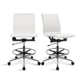 thumbnail image 1 of 2xhome Set of 2 Modern Drafting Chair | Upholstered PU Leather Ribbed Armless Mid Back with Tall Adjustable Base & Leg Rest Swivel, Home, Executive, Conference, Meetings (White), 1 of 12