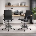 thumbnail image 1 of 2xhome Set of 2 Modern Drafting Chair | Upholstered PU Leather Ribbed Mid Back with Tall Adjustable Base & Leg Rest | Computer Armchair for Home, Executive, Conference, Meetings (Black), 1 of 10