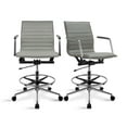 thumbnail image 1 of 2xhome Set of 2 Modern Drafting Chair | Upholstered PU Leather Ribbed Armless Mid Back with Tall Adjustable Base & Leg Rest | Computer, Home, Executive, Conference, Meetings (Gray), 1 of 13