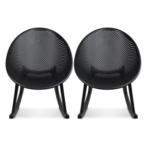 2xhome Set of 2 Modern Oval Chairs, Contemporary Accent Lounge Chairs with Perforated Breathable Egg Shaped Pod Seat for Kitchen, Dining, Patio, Indoor Outdoor, Black