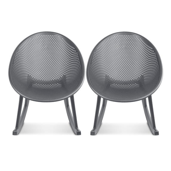 2xhome Set of 2 Modern Oval Chairs, Contemporary Accent Lounge Chairs with Perforated Breathable Egg Shaped Pod Seat for Kitchen, Dining, Patio, Indoor Outdoor, Grey