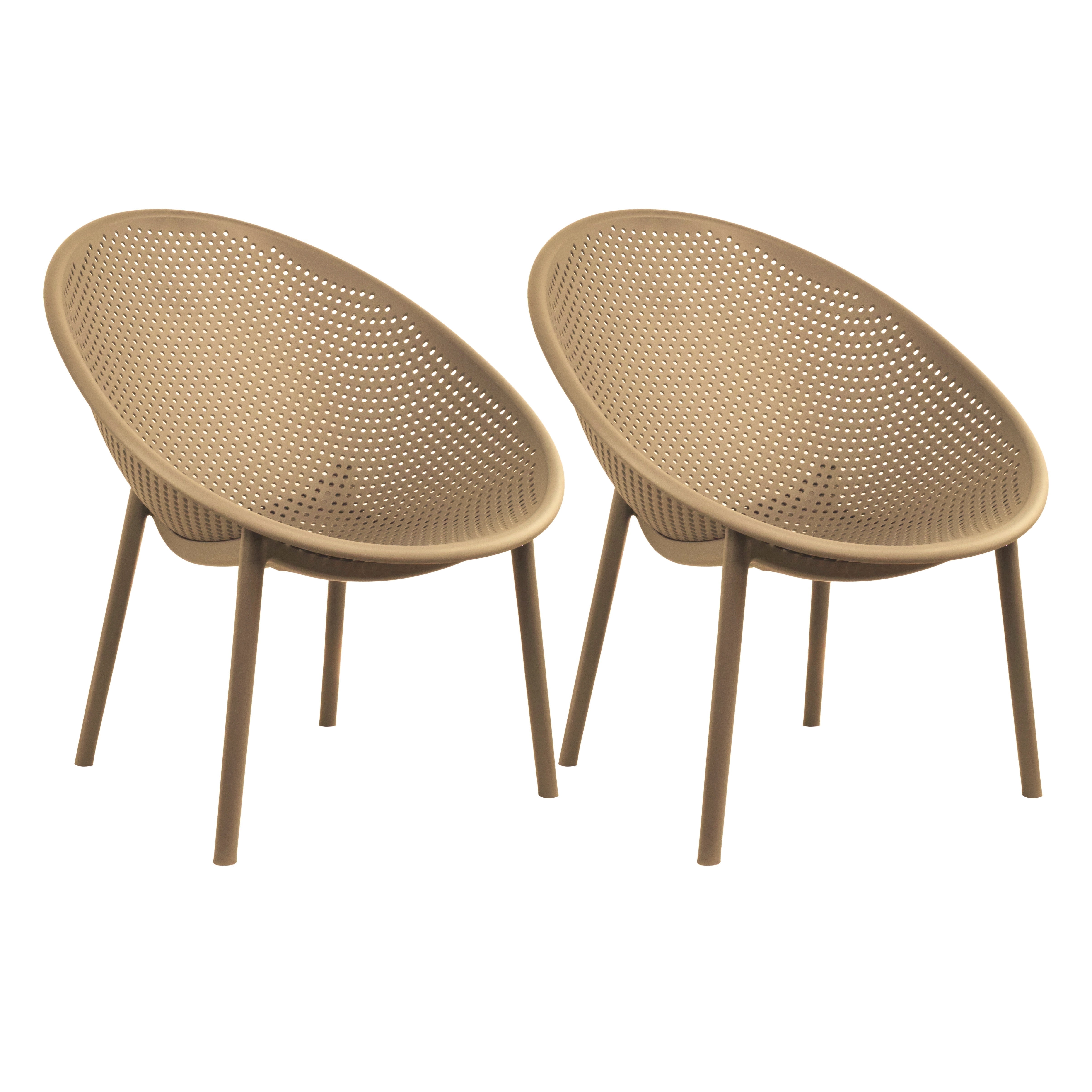 2xhome Set of 2 Modern Patio Chairs, Oval Acepulco With Dots Round Shape Contemporary Plastic Armless Dining Accent Chairs for Kitchen Living Room or Outdoor, Beige