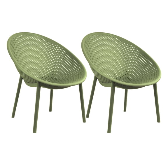 2xhome Set of 2 Modern Patio Chairs, Oval Acepulco With Dots Round Shape Contemporary Plastic Armless Dining Accent Chairs for Kitchen Living Room or Outdoor, Green