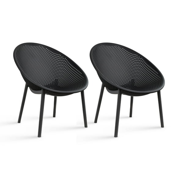 2xhome Set of 2 Modern Patio Chairs, Oval Acepulco With Dots Round Shape Contemporary Plastic Armless Dining Accent Chairs for Kitchen Living Room or Outdoor