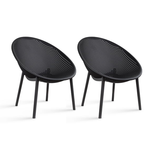 2xhome Set of 2 Modern Industrial Weather-Resistant Plastic Indoor Outdoor Side Chairs, Egg-Shaped Accent Lounge Chairs with Perforated Seat Design for Patio, Balcony, Living Room, Sunroom