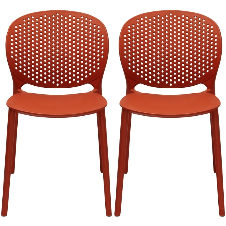 2xhome Set of 2 Orange Contemporary Modern Stackable Assembled Plastic Chair Molded With Back Armless Side Matte for Dining Room Living Designer