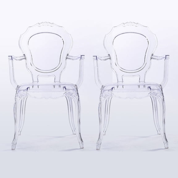 2xhome Set of 2 Smoke Modern Ghost Chair Armchair Vanity Dining Room Lounge Crystal Molded Mirrored Furniture Desk Vanity Dining Chairs With Arms Armchair Accent Desk Work Living Room Office Work