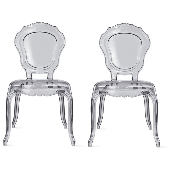 2xhome Set of 2 Smoke Plastic Stackable Acrylic Ghost Chair Glam Modern Mid Century Contemporary No Arm Side Chair With Back Dining Accent Transparent Designer Desk Writing Office Bedroom Outdoor