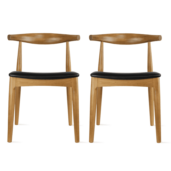 2xhome Wooden Farmhouse Dining Chair with PU Leather Seat Cushion, Mid Century Accent Chair for Kitchen, Dining Room, or Office, Walnut