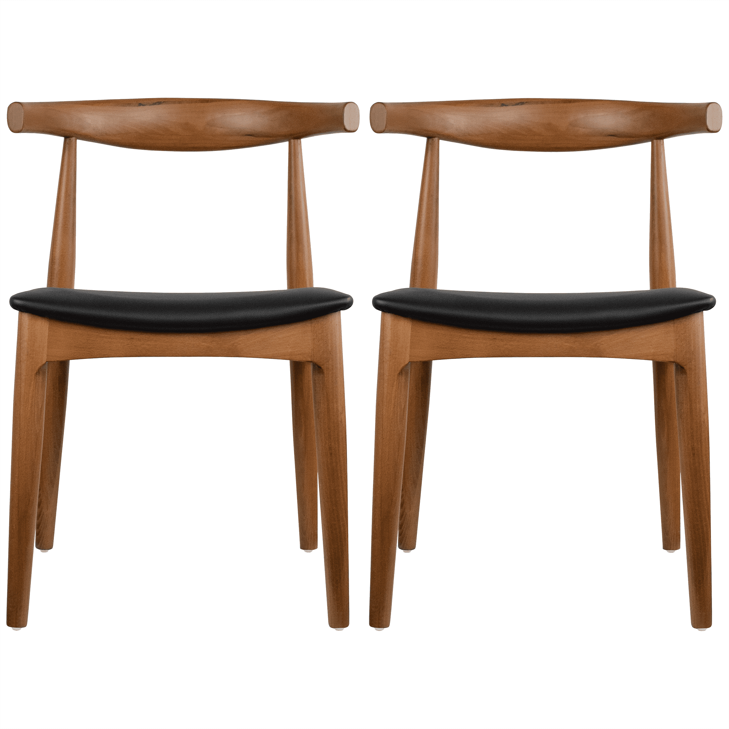 Espresso Solid Wood Mid-Century Modern Side Chair Set with Faux Leather Seat