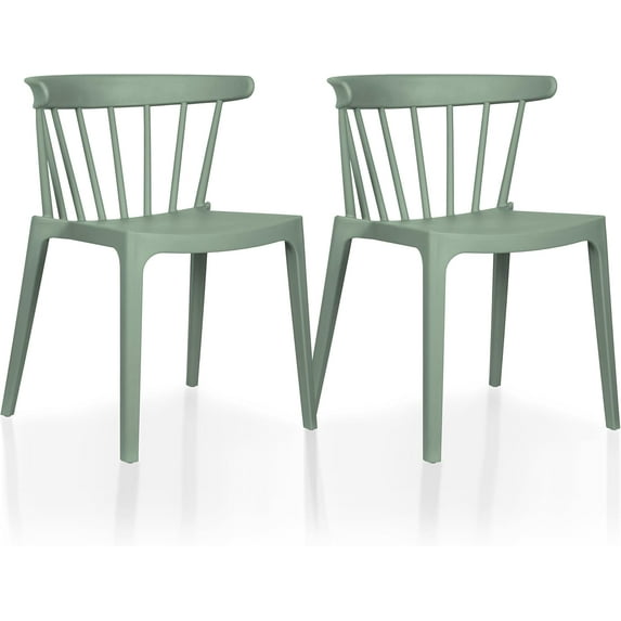 2xhome Set of 2 Stackable Patio Chairs | Spindle Slat Back | Weather Resistant Molded Plastic | Lightweight Space Saving Elbow Design for Dining, Kitchen, Indoor, Outdoor, Green