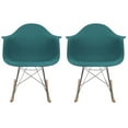thumbnail image 1 of 2xhome - Set of 2 Teal - Molded Modern Plastic Armchair - Contemporary Accent Retro Rocker Chrome Steel Eiffel Base - Ash Wood Rockers - Rocking Style Lounge Cradle Arm Chair, 1 of 3