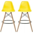 thumbnail image 1 of 2xhome Set of 2 Yellow 28" Seat Height Modern Plastic Style Bar Stool Barstool Counter Stools with backs and armless Natural Legs Wood Eiffel Legs Dowel-Leg, 1 of 7
