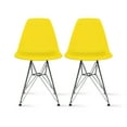 thumbnail image 1 of 2xhome Set of 2 Yellow Desk Chair Mid Century Modern Plastic Molded Shell Assembled Chairs Chrome Wire Metal Eiffel Side Armless No Arms DSW for Work Office Dining Living Kitchen Bedroom, 1 of 3