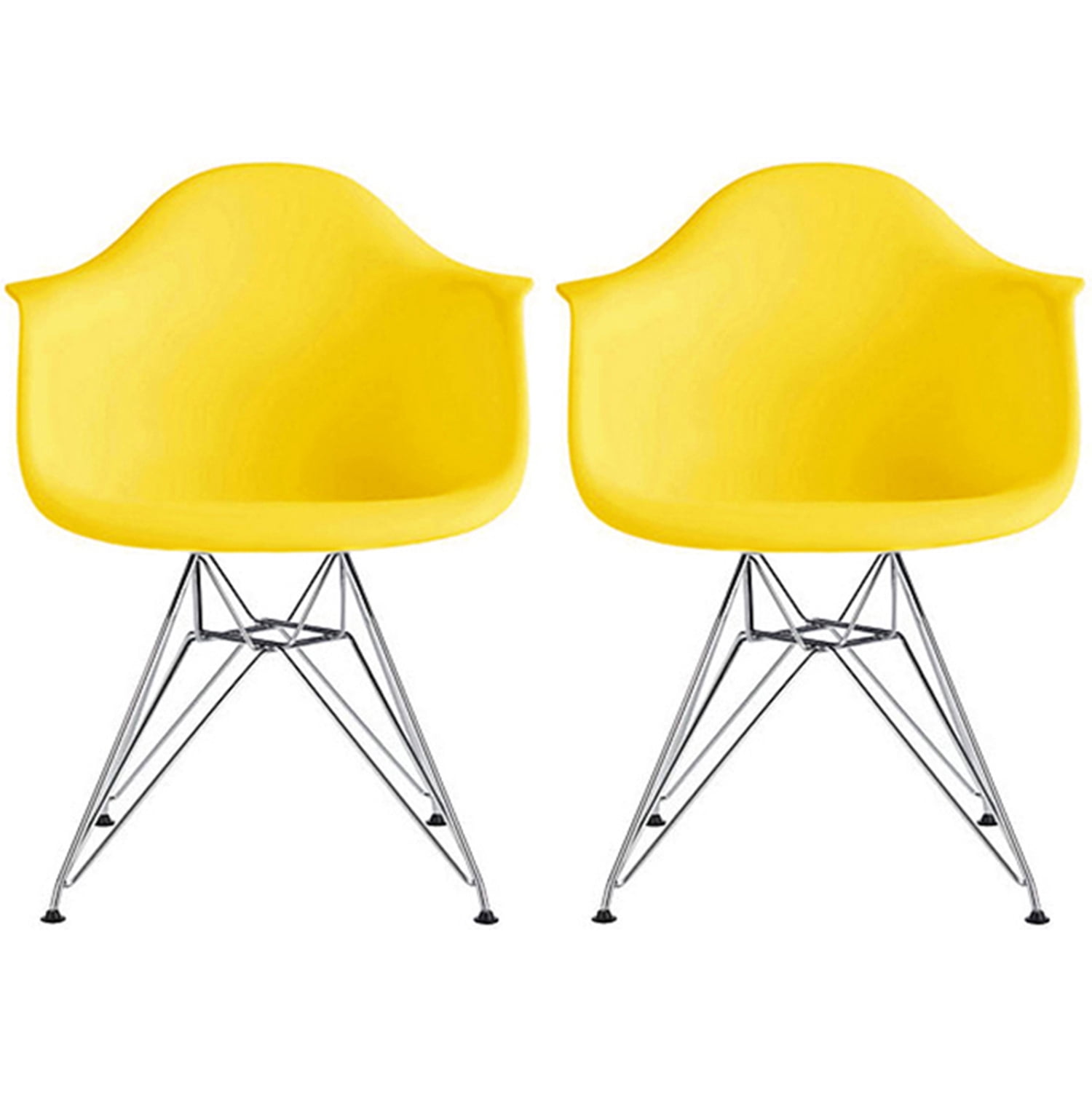 2xhome Set of 2 Yellow Mid Century Modern Industrial Plastic Dining Chairs Eiffel Molded With ...
