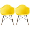 thumbnail image 1 of 2xhome - Set of 2 Yellow - Molded Modern Plastic Armchair - Contemporary Accent Retro Rocker Chrome Steel Eiffel Base - Ash Wood Rockers - Rocking Style Lounge Cradle Arm Chair, 1 of 3