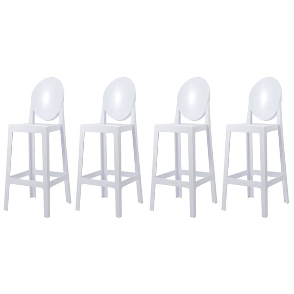 2xhome Set of 4 30" Seat Height White Contemporary Modern Glam Barstool Modern Side Chairs Molded Plastic Bar Stool Counter Accent Lounge No Arms Kitchen With Back