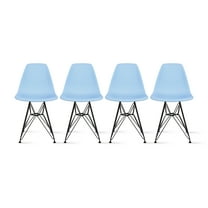 2xhome Set of 4 Blue Modern Industrial Molded Shell Assembled Chairs Chrome Wire Black Metal Eiffel Side Armless No Arms With Back DSW for Desk Work Office Dining Living Kitchen Bedroom Home