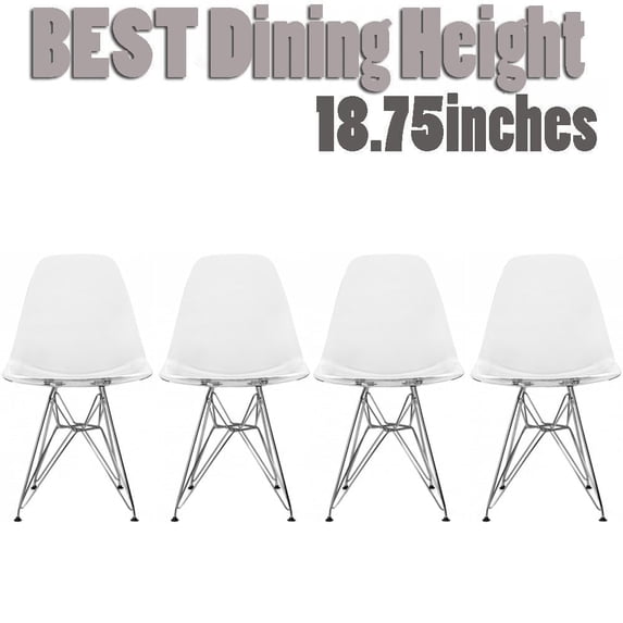 2xhome Set of 4 Clear Transparent Mid Century Modern Vintage Molded Shell Assembled Chairs Chrome Wire Metal Eiffel Side Armless No Arms With Back DSW Desk Work Office Dining Living Kitchen Bedroom