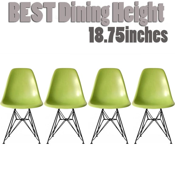 2xhome Set of 4 Green Modern Industrial Molded Shell Assembled Chairs Chrome Wire Black Metal Eiffel Side Armless No Arms With Back DSW for Desk Work Office Dining Living Kitchen Bedroom Home