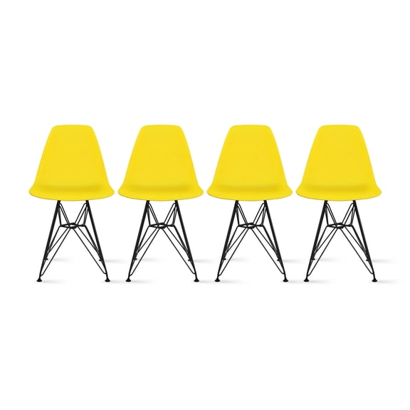 2xhome Set of 4 Yellow Modern Industrial Molded Shell Assembled Chairs Chrome Wire Black Metal Eiffel Side Armless No Arms With Back DSW for Desk Work Office Dining Living Kitchen Bedroom Home