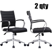 2xhome Set of Two - Black- Modern Mid Back Ribbed PU Leather Swivel Tilt Adjustable Chair Designer Boss Executive Management Manager Office Conference Room Work Task Computer