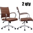 thumbnail image 1 of 2xhome Set of Two - Brown- Modern Mid Back Ribbed PU Leather Swivel Tilt Adjustable Chair Designer Boss Executive Management Manager Office Conference Room Work Task Computer …, 1 of 12