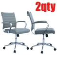 thumbnail image 1 of 2xhome Set of Two - Gray - Modern Mid Back Ribbed PU Leather Swivel Tilt Adjustable Chair Designer Boss Executive Management Manager Office Conference Room Work Task Computer, 1 of 12
