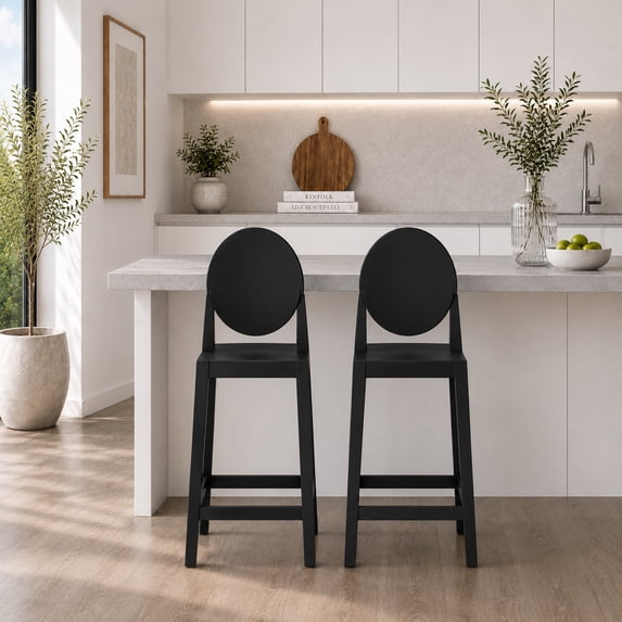 (Retired) 2xhome Set of 2 25" Seat Height Kitchen Barstools, Modern Ghost Accent Side Armless Counter Stools With Back, Black