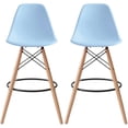 thumbnail image 1 of 2xhome Set of 2 Modern Plastic Barstools 28" Seat Height Kitchen Island Stools with Back Eiffel Chairs Natural Wood Legs Blue, 1 of 7