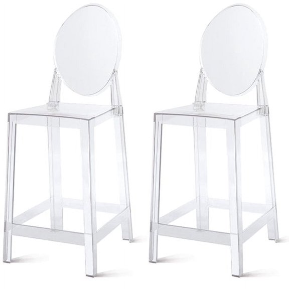 2xhome Set of 2 25" Seat Height Transparent Kitchen Barstools, Modern Ghost Accent Side Armless Counter Stools With Back, Clear