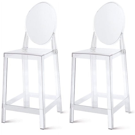 (Retired) 2xhome Set of 2 25" Seat Height Transparent Kitchen Barstools, Modern Ghost Accent Side Armless Counter Stools With Back, Clear
