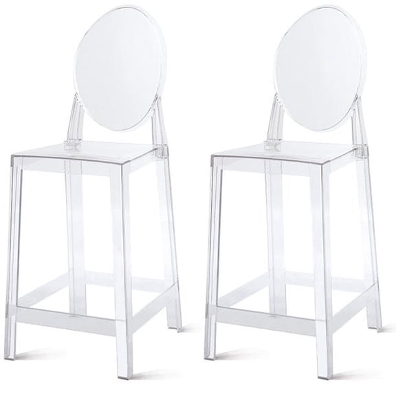 (Retired) 2xhome Set of 2 25" Seat Height Transparent Kitchen Barstools, Modern Ghost Accent Side Armless Counter Stools With Back, Clear