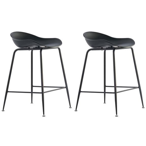 2xhome - Set of 2 Black 25" Seat Height Black Molded Plastic Bar Stool Modern Barstool Counter Stools with Backs and armless Metal Legs