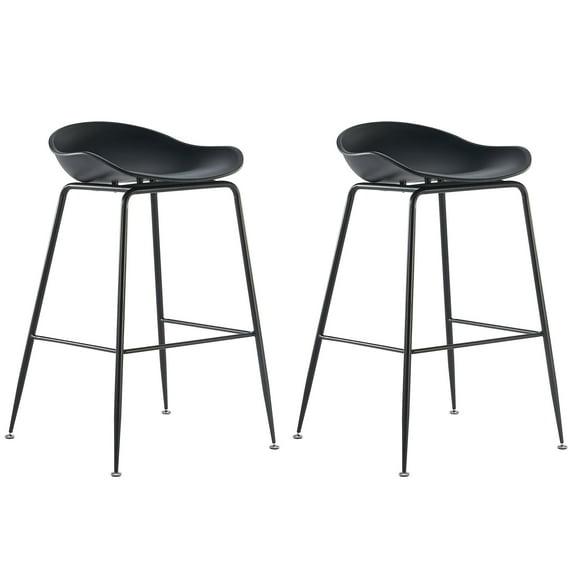 2xhome - Set of 2 Black 28" Seat Height Black Molded Plastic Bar Stool Modern Barstool Counter Stools with Backs and armless Metal Legs