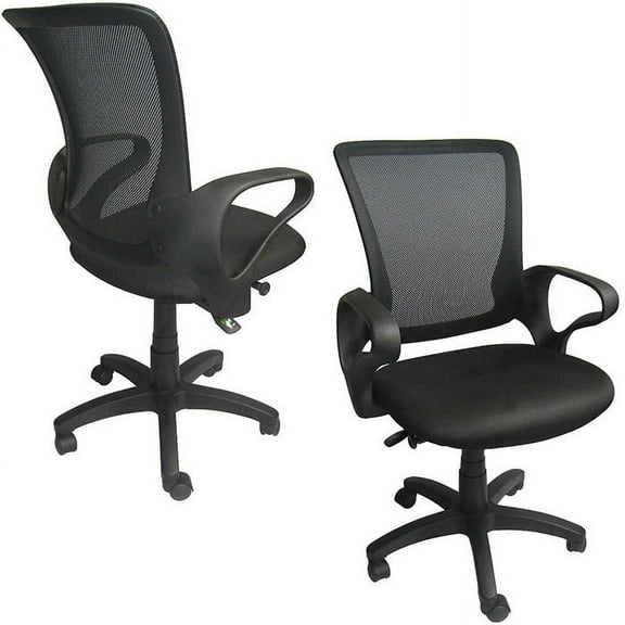 2xhome Set of 2 Black Mesh Office Chair Mid Back Ergonomic Modern Task Swivel Tilt Arms Conference Room Manager Boss Executive Chairs