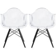 thumbnail image 1 of 2xhome - Set of 2 Clear Side Dining Armchairs With Black Dark Wooden Eiffel Legs And Molded Transparent Acrylic Plastic Seats, 1 of 3
