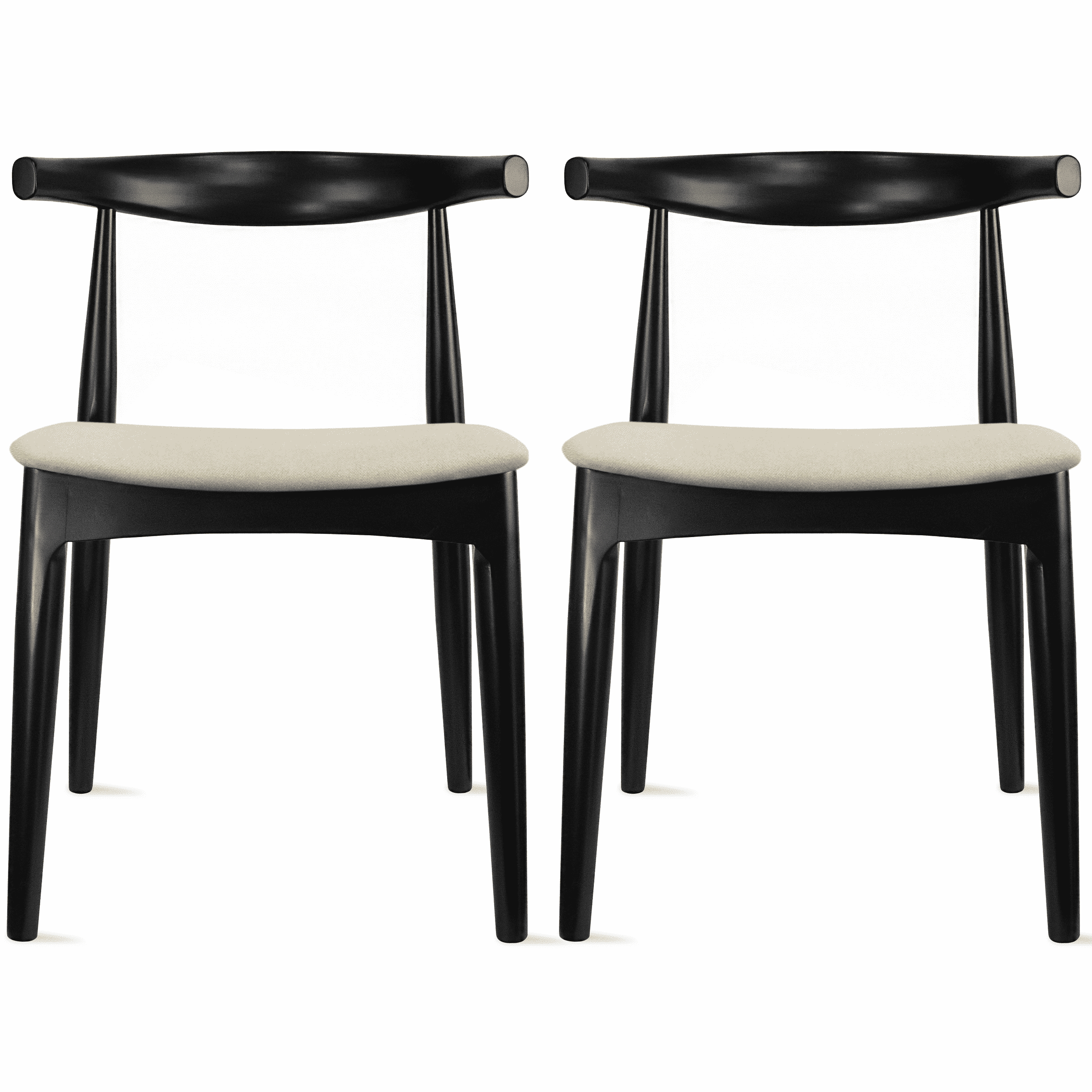 2xhome Set of 2 Contemporary Farmhouse Real Solid Wood Cloth Cushion Seat Dining Chairs Elbow Side Chair (Black-Beige Seat)