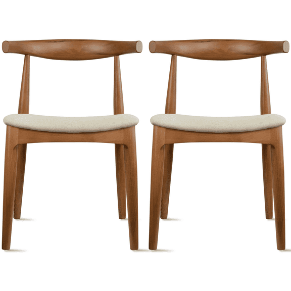 2xhome Set of 2 Contemporary Farmhouse Real Solid Wood Cloth Cushion Seat Dining Chairs Elbow Side Chair (Espresso-Beige Seat)