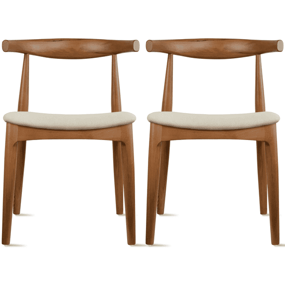 2xhome Set of 2 Contemporary Farmhouse Real Solid Wood Cloth Cushion Seat Dining Chairs Elbow Side Chair (Espresso-Beige Seat)