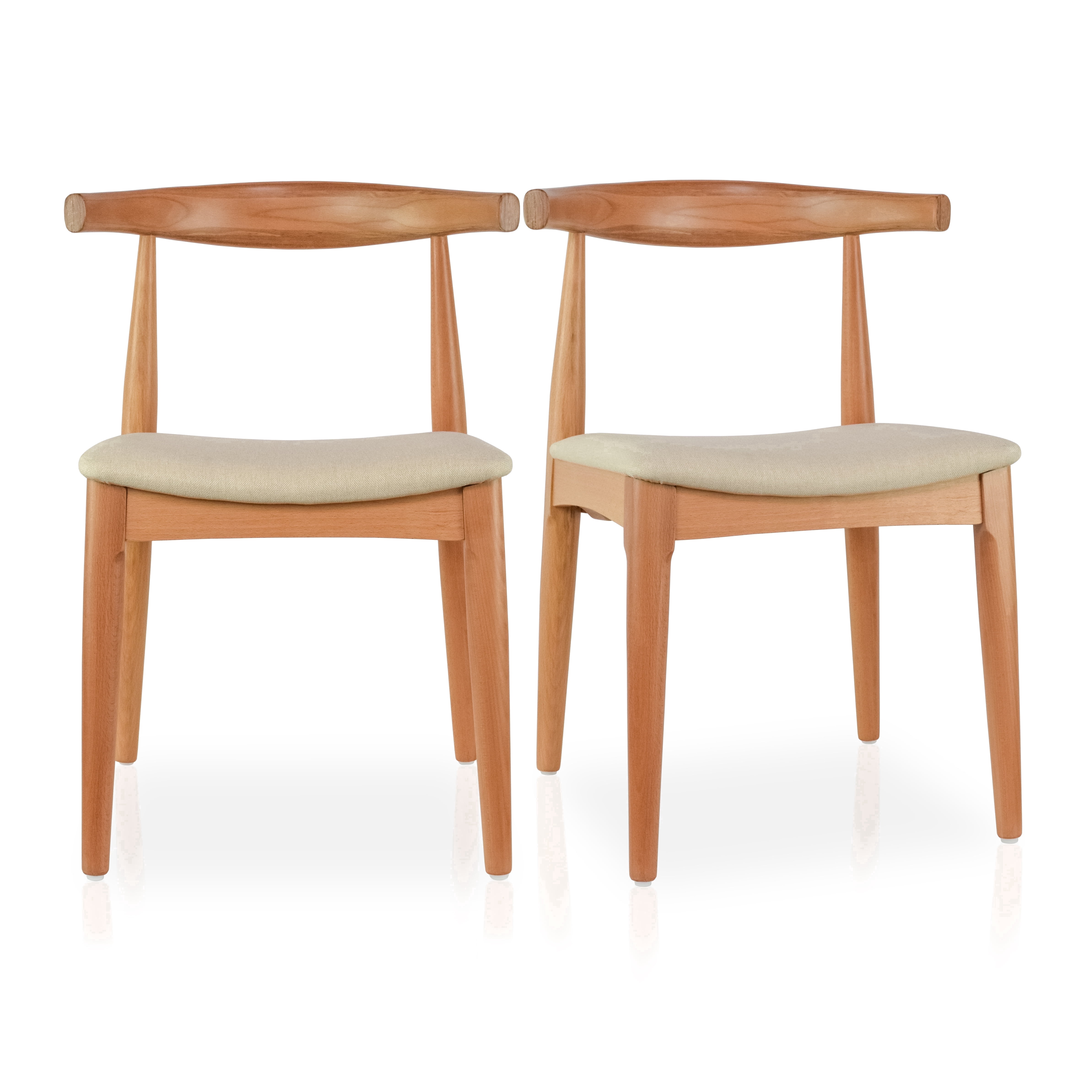 2xhome Set of 2 Contemporary Farmhouse Real Solid Wood Cloth Cushion Seat Dining Chairs Elbow Side Chair (Natural-Beige Seat)
