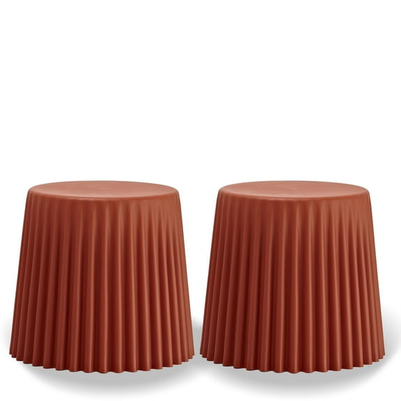 2xhome Set of 2 Stackable Plastic Dining Chairs Stool No Back Backless For Kitchen Patio Living Room Accent Outdoor Bedroom Storage, Rustic Orange