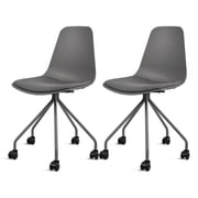 2xhome Set of 2 Ergonomic Office Armless Task Chairs with Wheels Plastic Fabric Padded Seat Curved Round Metal Wire Legs for Computer