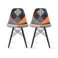 thumbnail image 1 of 2xhome - Set of 2 Fabric Patchwork Sam - Fabric Side Black Dark Wood Legs Eiffel Dining Room Chair - Lounge Chair No Arm Armless Less Chairs Seats, 1 of 6